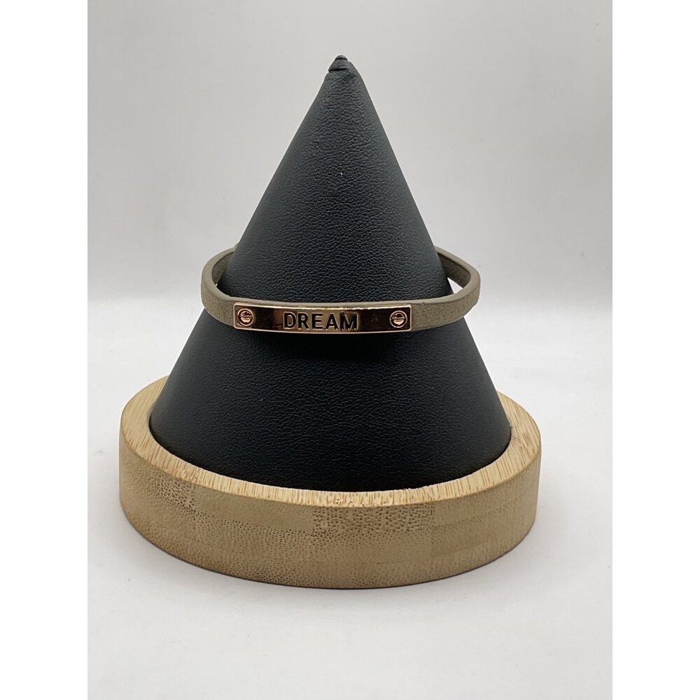 Dream Engraved Beige Adjustable Bracelet With Gold-Tone Hardware